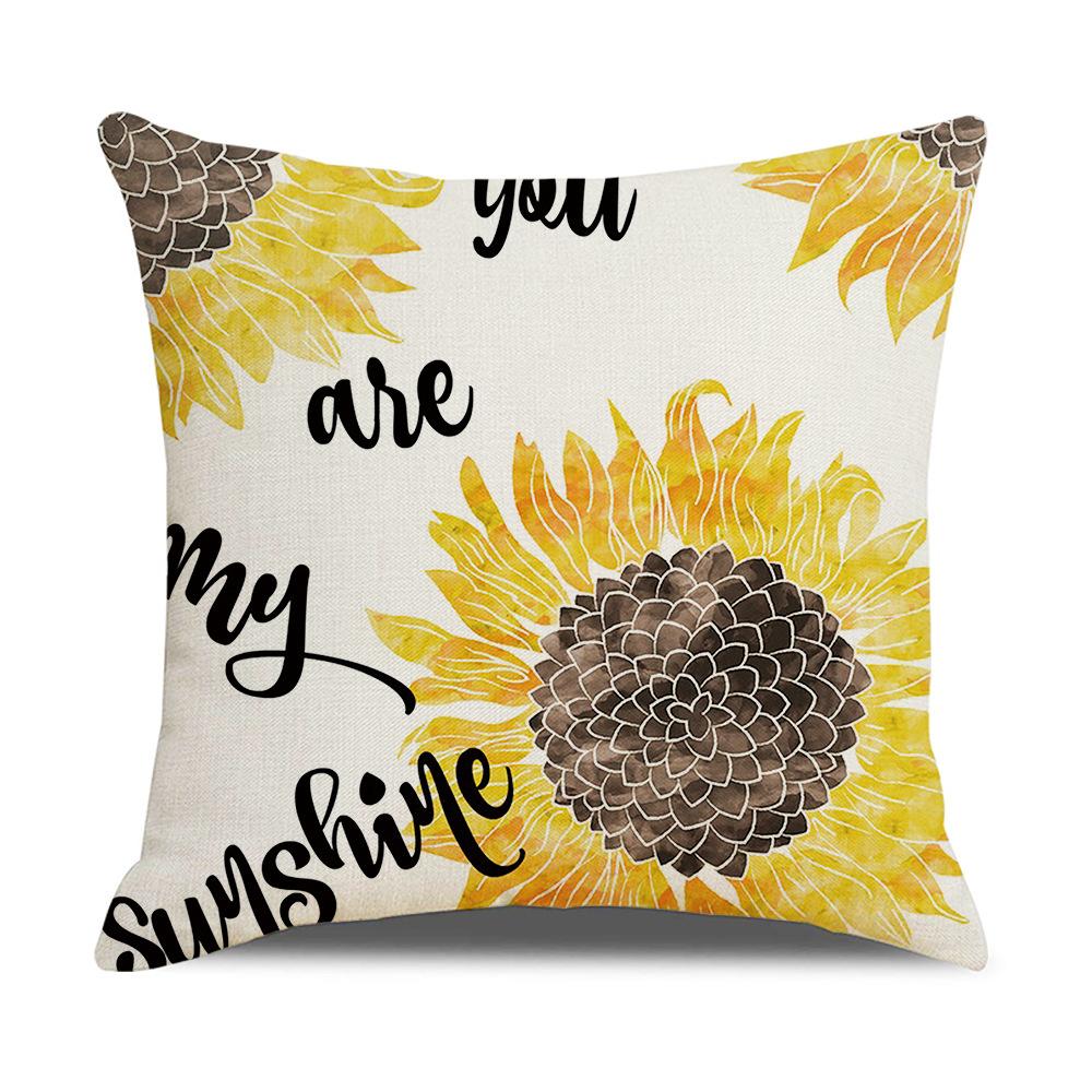 New Home Soft Furnishings Nordic Yellow Sunflower Sunflower Linen Printed Square Pillowcase