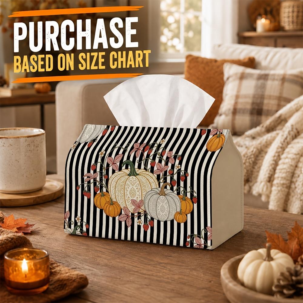 1pc Modern Farmhouse Autumn Tissue Box Cover, Pumpkin Botanical Design High Quality, Durable, Lightweight, Foldable Storage, Ideal for Living Room And