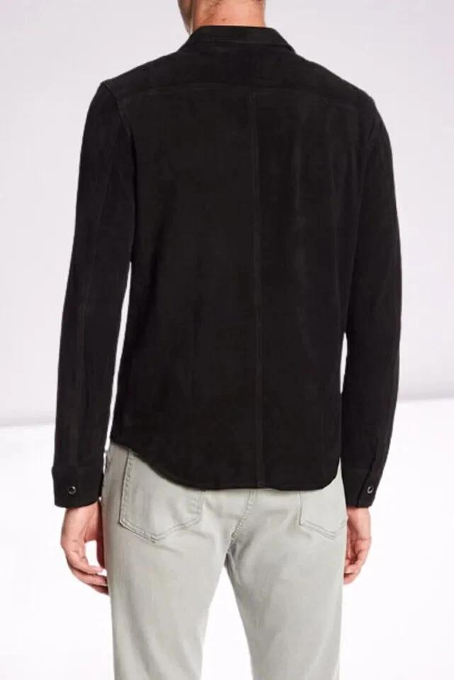 Handmade Casual Party Wear Formal Stylish Men's Black Pure Soft Suede Leather Shirt