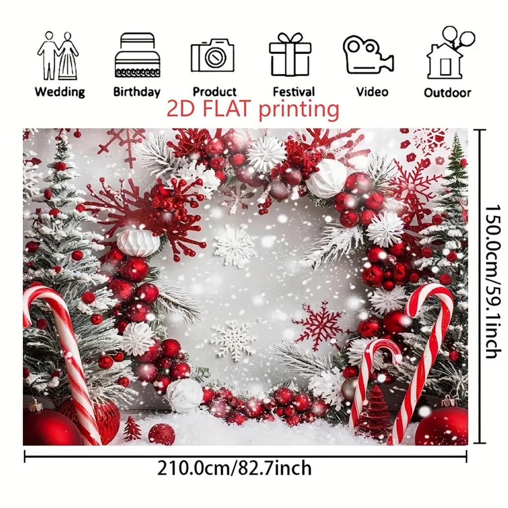 2D FLAT printing 1pc Winter Christmas Background Cloth Winter Snow Christmas Snowflake cane candy designed for Christmas party b