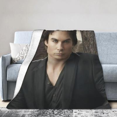 Damon Salvatore The Vampire Diaries Decke Fleece Sommer Ian Somerhalder Dünne Überwurfdecke für Zuhause Reise Teppichstück