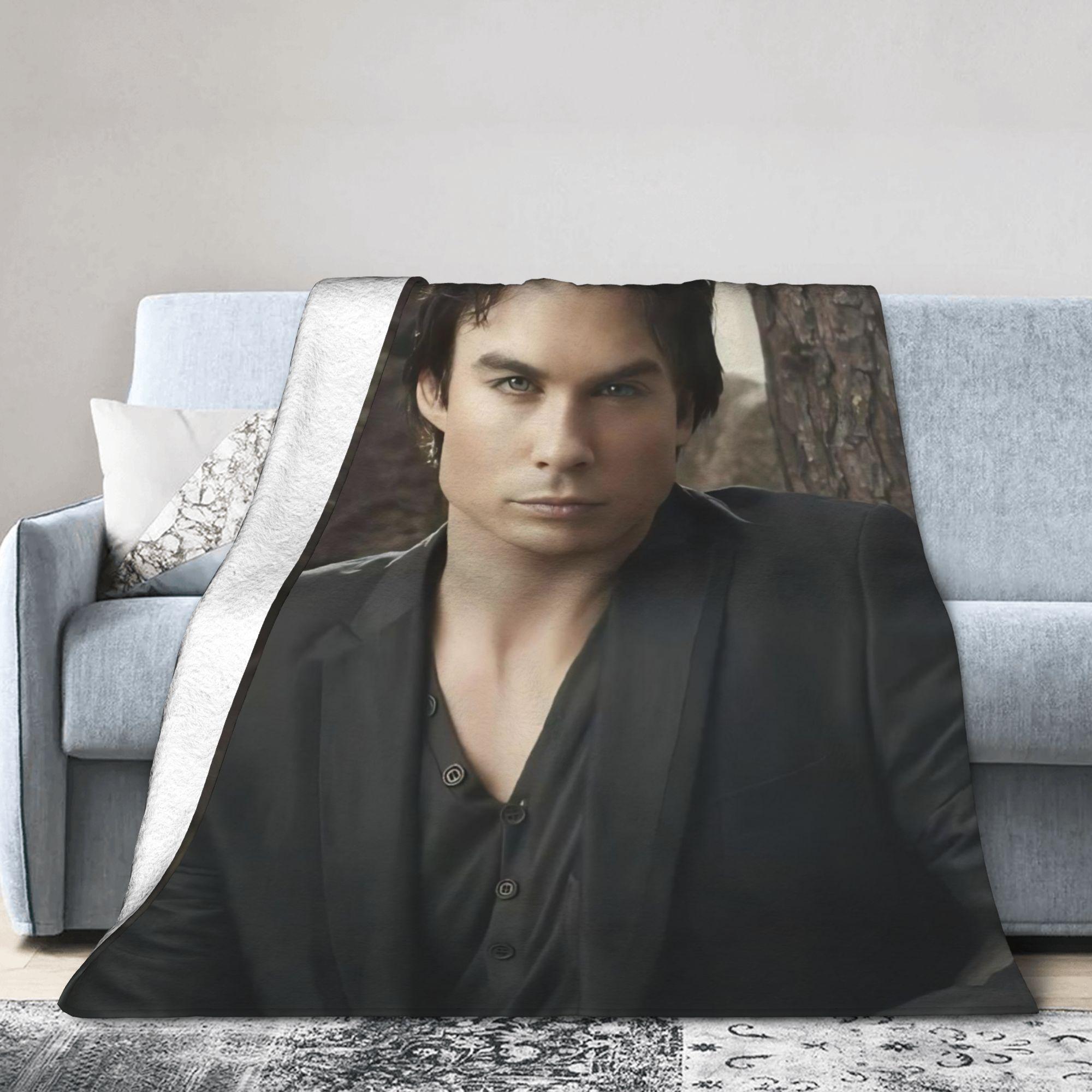 Damon Salvatore The Vampire Diaries Blanket Fleece Summer Ian Somerhalder Thin Throw Blanket for Home Travel Rug Piece 75X95CM