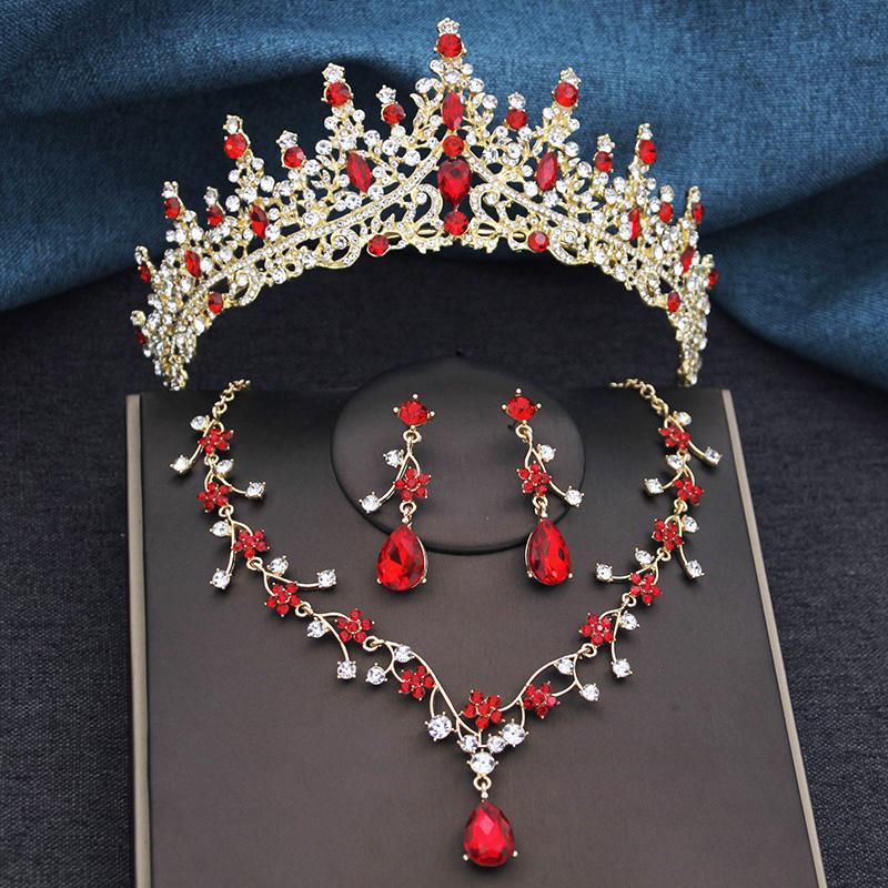 3Pcs Sets Princess Crown Bridal Jewelry Sets for Women Tiaras and Choker Necklace Earrings Wedding Dress Bride Jewelry Set