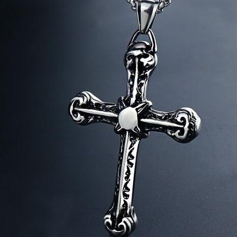 Domineering Cross Necklace Long Titanium Steel Trendy Men s Pendant Hip-hop Street Fashion 60CM
