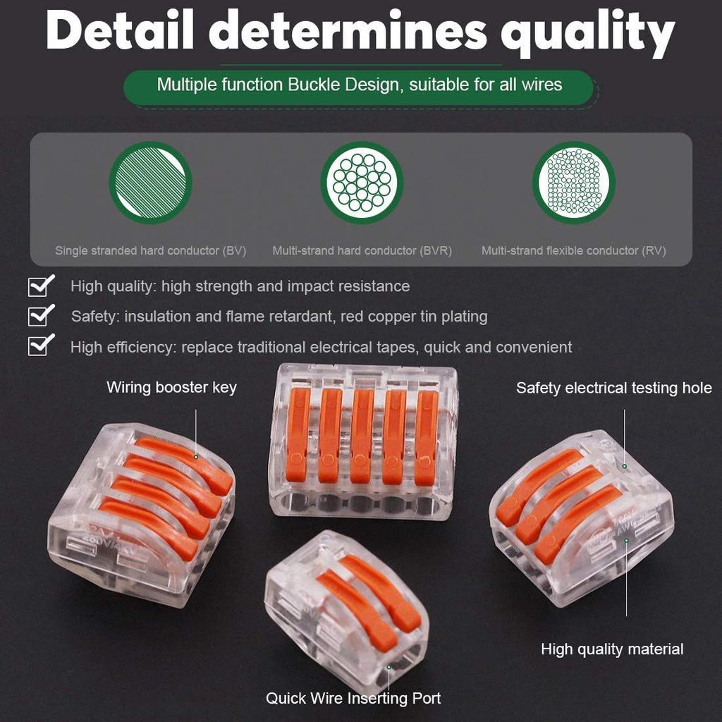 CTRICALVER Compact Splice Connectors for Stranded and Solid Wire Type 15-Piece Connectors, One-Touch Connection, 3-Hole