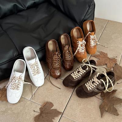 Cowhide Version~ Leather Inner Height Increase Retro Brown German Training Shoes Women's 2025 New Leisure Sports Forrest Gump Shoes Board Shoes Autumn