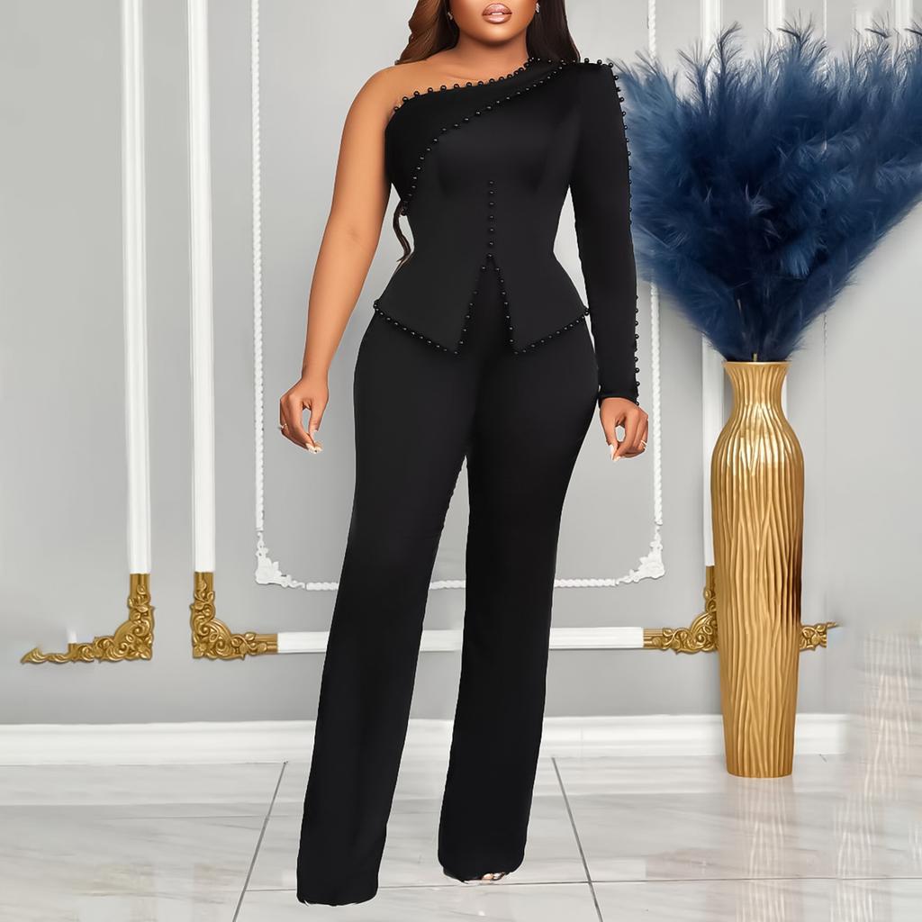 YYFS Damenmode Casual Sommer Frühling Einfarbig Druck Langarm Schrägkragen Blusen & Hemden Hosen Hosen Anzüge