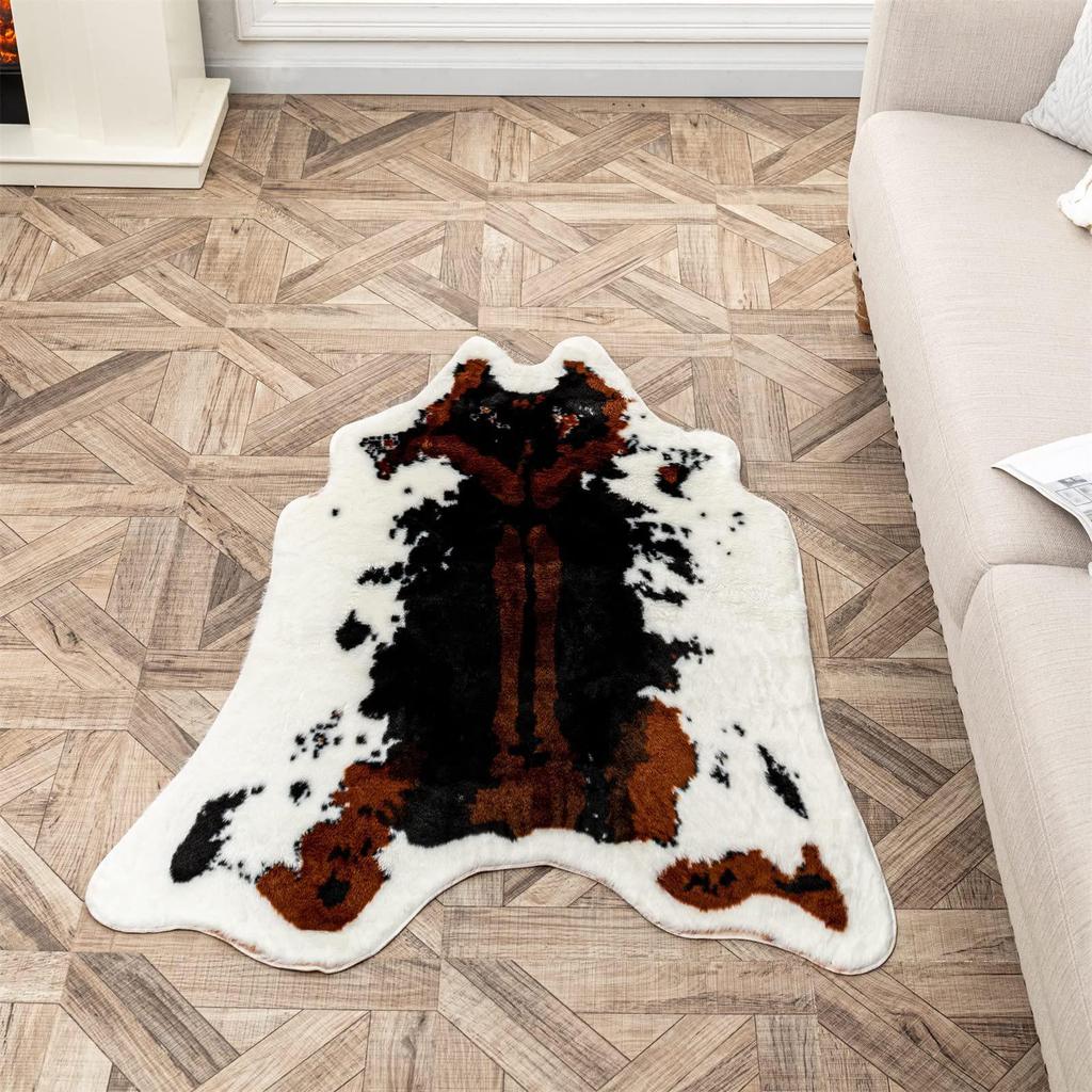 Faux Cashmere Bedside Rug: Animal Design, Stain-Resistant, Easy-to-Clean Bedroom Carpet