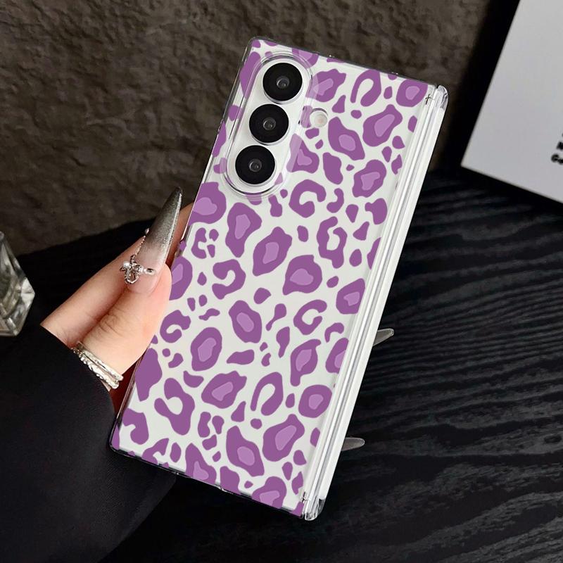 Magnetic Adsorption Phone Case For Samsung Galaxy Z Fold 7 6 5 Fold7 Fold6 Fold5 5G Shockproof Leopard Print Clear Hard Cover
