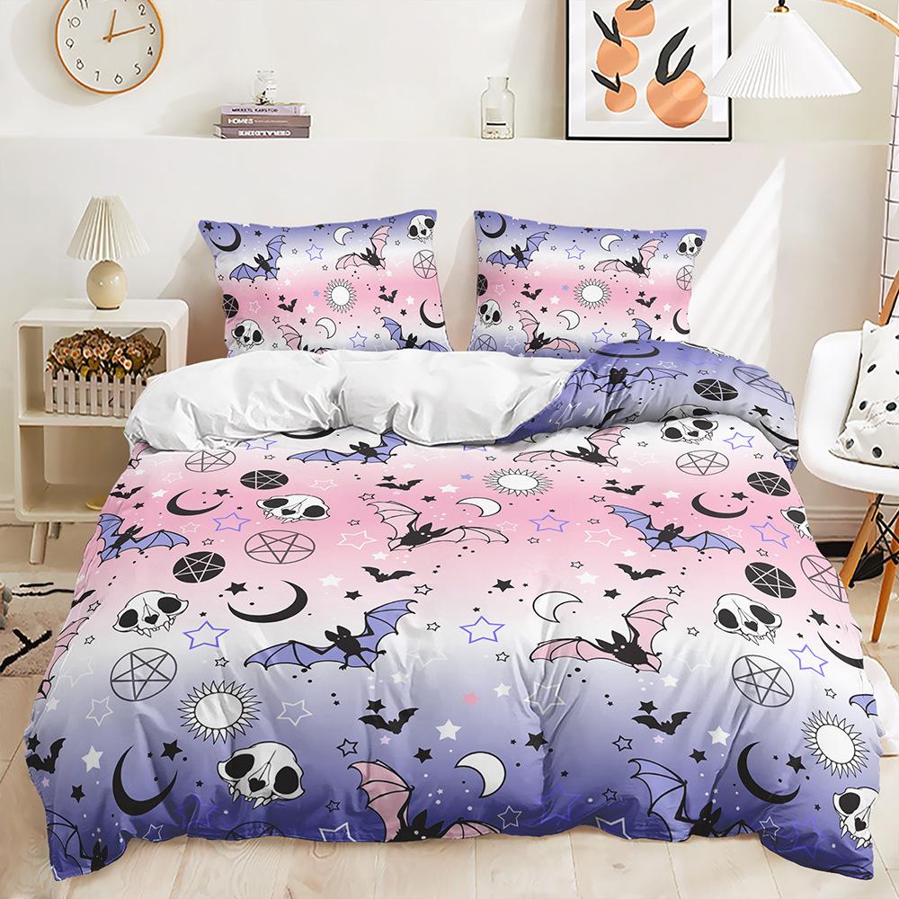 Halloween Themed Three-Piece Cartoon Bat Ghost Pattern Duvet Set