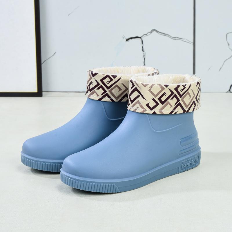 Women's Rain Shoes Low Tube Fashion Water Shoes New Non-slip Rain Boots Durable Kitchen Adult Warm Water Boots Rubber Shoes