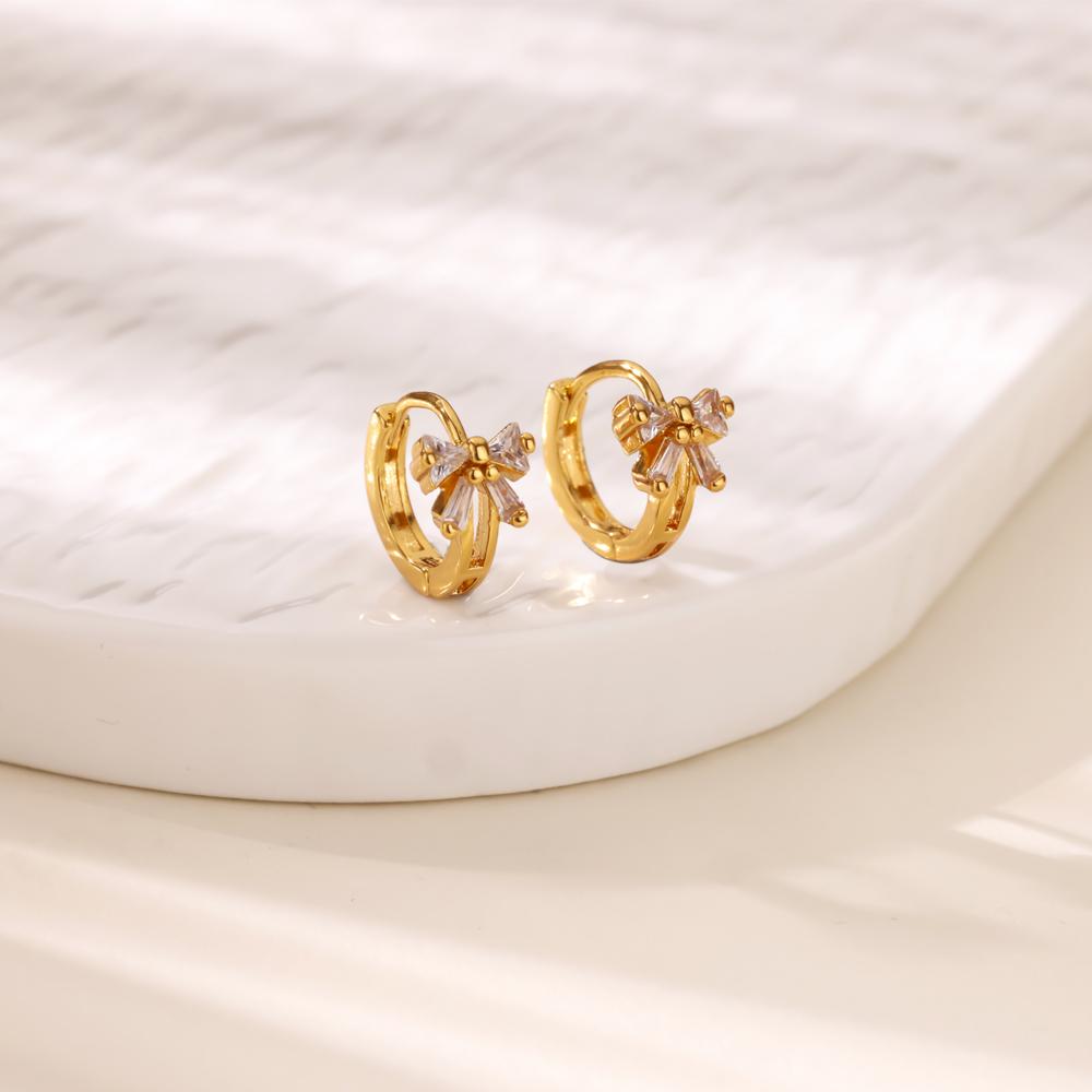 Bubble Heart & Colorful Zircon Butterfly Stainless Steel Hoop Earring for Women Gold Color Wedding Summer Vacation Jewelry Gift