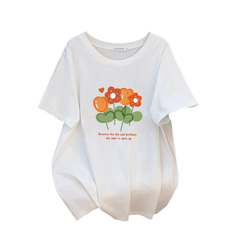 Women's Plus Size Loose Mid-Length Short-Sleeve Round Neck T-Shirt (Available in 200/300/350 Jin)