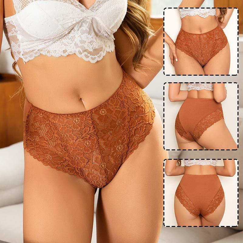 FINEOO Women Mid-Rise Lace Panties Sexy Solid Color Lace Trim Underwear Female Luxury Hollow Out Briefs Cozy Breathable Lingerie