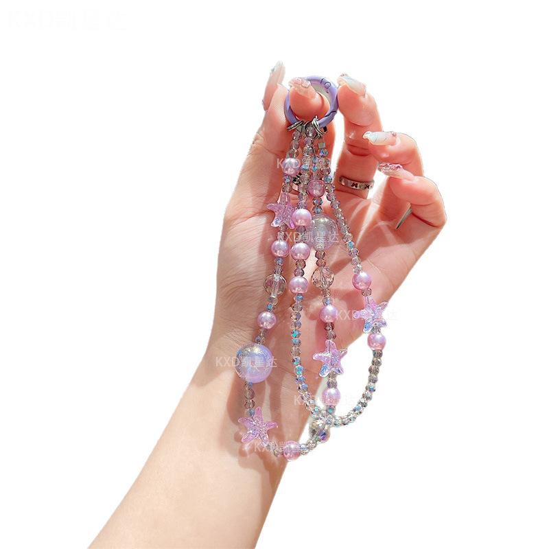 New Crystal Starfish Double-Layer Phone Chain Ins Style Crystal Pearl Beaded Short Phone Lanyard Women's Bag Pendant