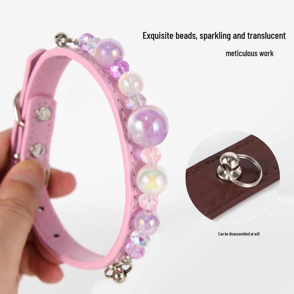 Adjustable Pearl-Decorated Microfiber Pet Collar for Dogs and Cats