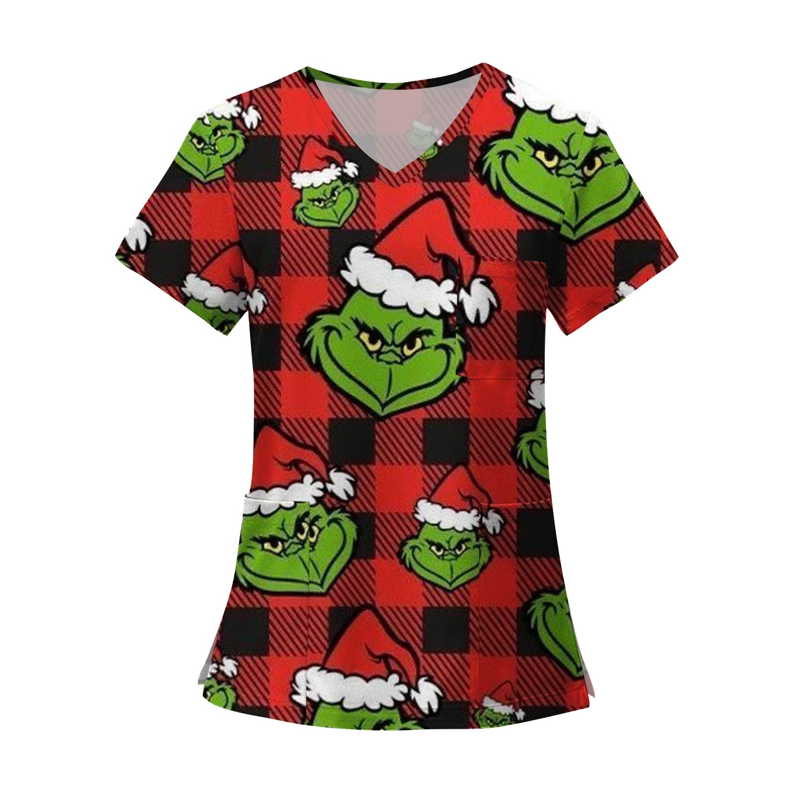 

Женские модные топы с короткими рукавами и V-образным вырезом с принтом, рабочие футболки с карманами XXL