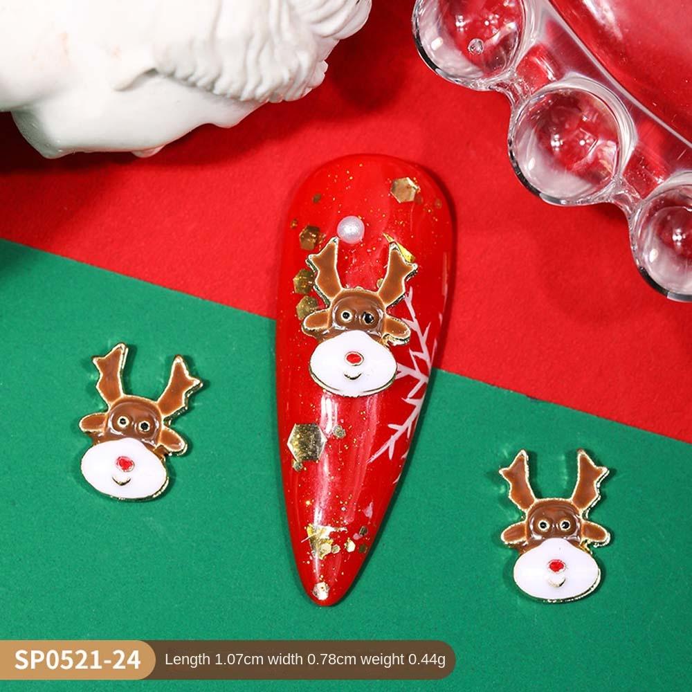 10Pcs/set Cartoon Elk Christmas Nail Rhinestones Christmas Tree Christmas Nail Accessories  Lady