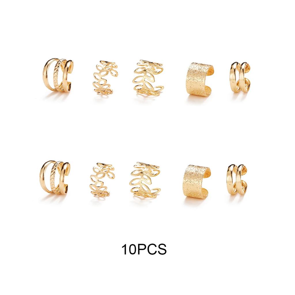 10 Pcs Leaves Clip Earrings for Women Rose Gold Color Creative Simple C Ear Cuff Non-Piercing Ear Clips Set Trend Jewelry Gift