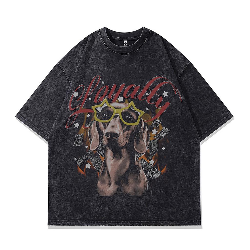 Heavy Weight Cotton Short-Sleeved T-Shirt High-Quality Digital Direct Injection Printing Half-Sleeved Washed Vintage T-Shirt