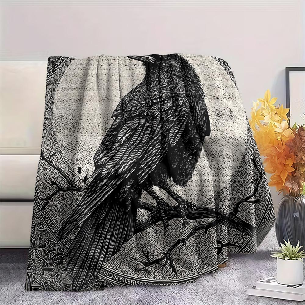 Crow Print Flannel Blanket, High quality Comfortable for All Seasons, Home Decor, Warmth and Comfort, Perfect for Christmas Gifts