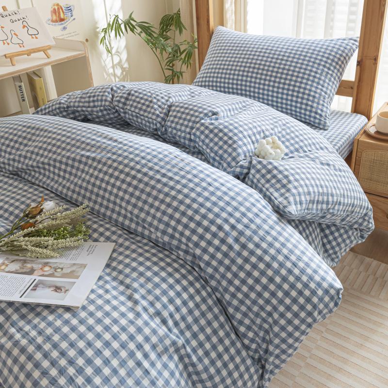 Cotton Washed Cotton Single Quilt Cover Student Dormitory Pure Cotton Bedding Four-piece Set Sheet Quilt Cover Simple Three-piece Set