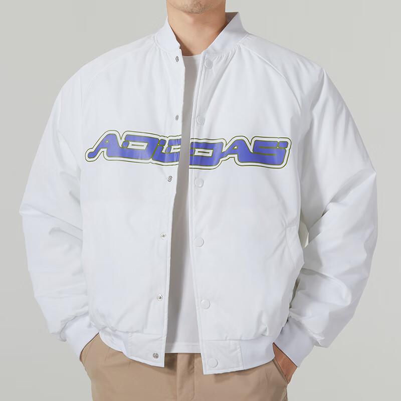 adidas Letter Print Baseball Collar Single-Breasted Cotton Jacket Men Jackets White IK2411