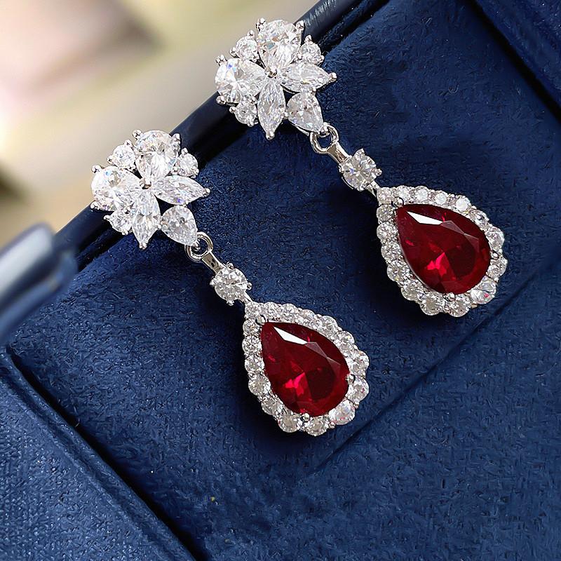 

Red Cubic Zirconia Hanging Earrings for Women Gorgeous Ear Accessories Wedding Party Aesthetic Earrings New Jewelry