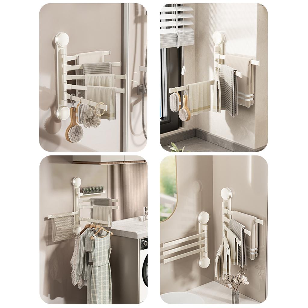 Suction Cup Rotating Towel Rack Without Drilling Required Space Saving Double Rack for Bathroom or Kitchen Hanging