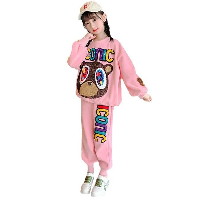 Dívčí módní dvoudílné sportovní soupravy na jaro a podzim - Trendy streetové oblečení pro děti od základní školy po velké děti