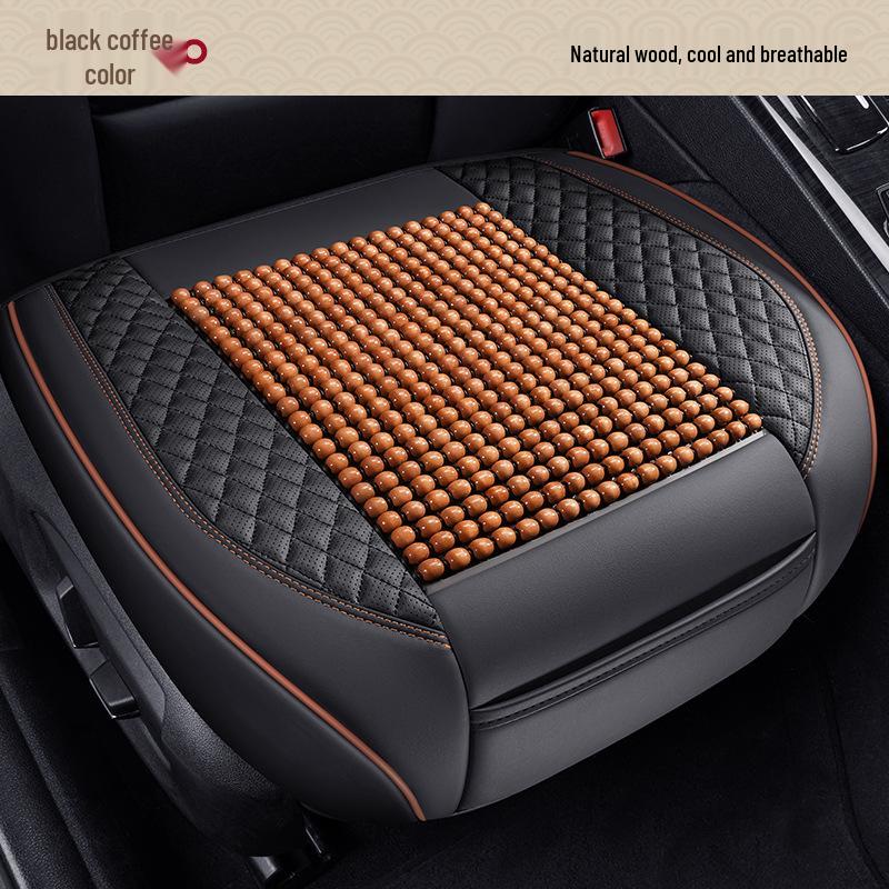 All-Season Universal Leather & Wood Bead Car Seat Cushion for SUV, Sedan, MPV, Pickup & Off-Road Vehicles. Universal