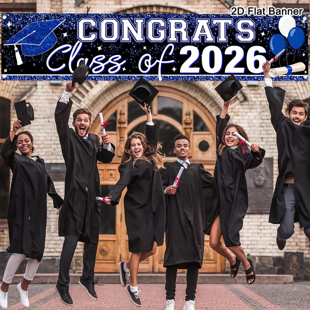 Happy Graduation Outdoor Banner Bachelor'S Cap Balloon Party Decorative Background Photography Graduate Party Supplies Gift
