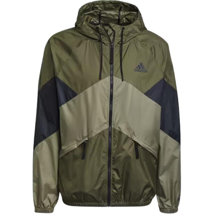 Adidas Logo Graphic Colorblock Windbreaker Jacket Men Outerwear Olive GT6577