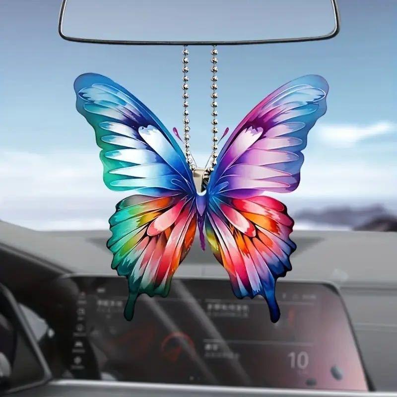Rainbow Enchanting Acrylic Butterfly Car Interior Ornament Keychain Decorative Gift