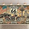 1pc Retro Route 66 Motorcycle Polyester Background Fabric - Retro American design, suitable for party decoration