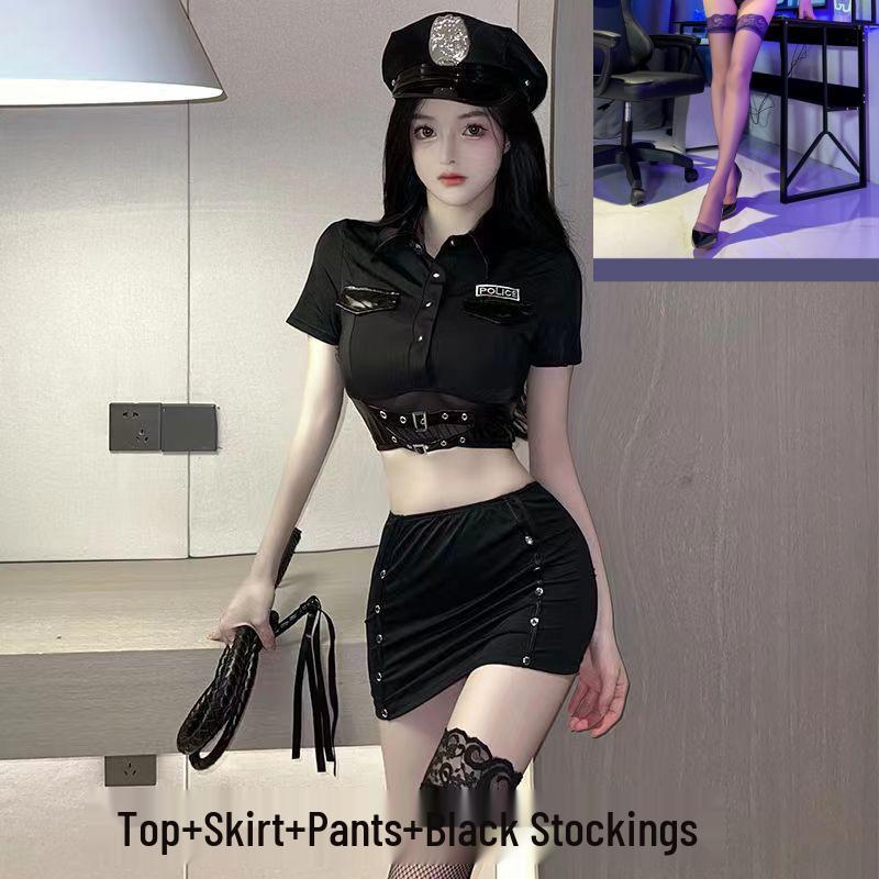 Seductive Police Uniform Lingerie Set: Temptation Skirt for Nightclub Flirting