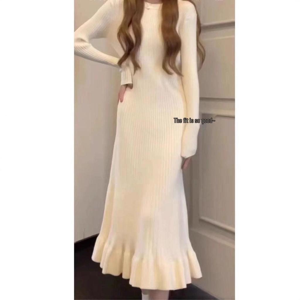 Early Autumn Knit Slimming Fishtail Skirt and Sweater Dress Set