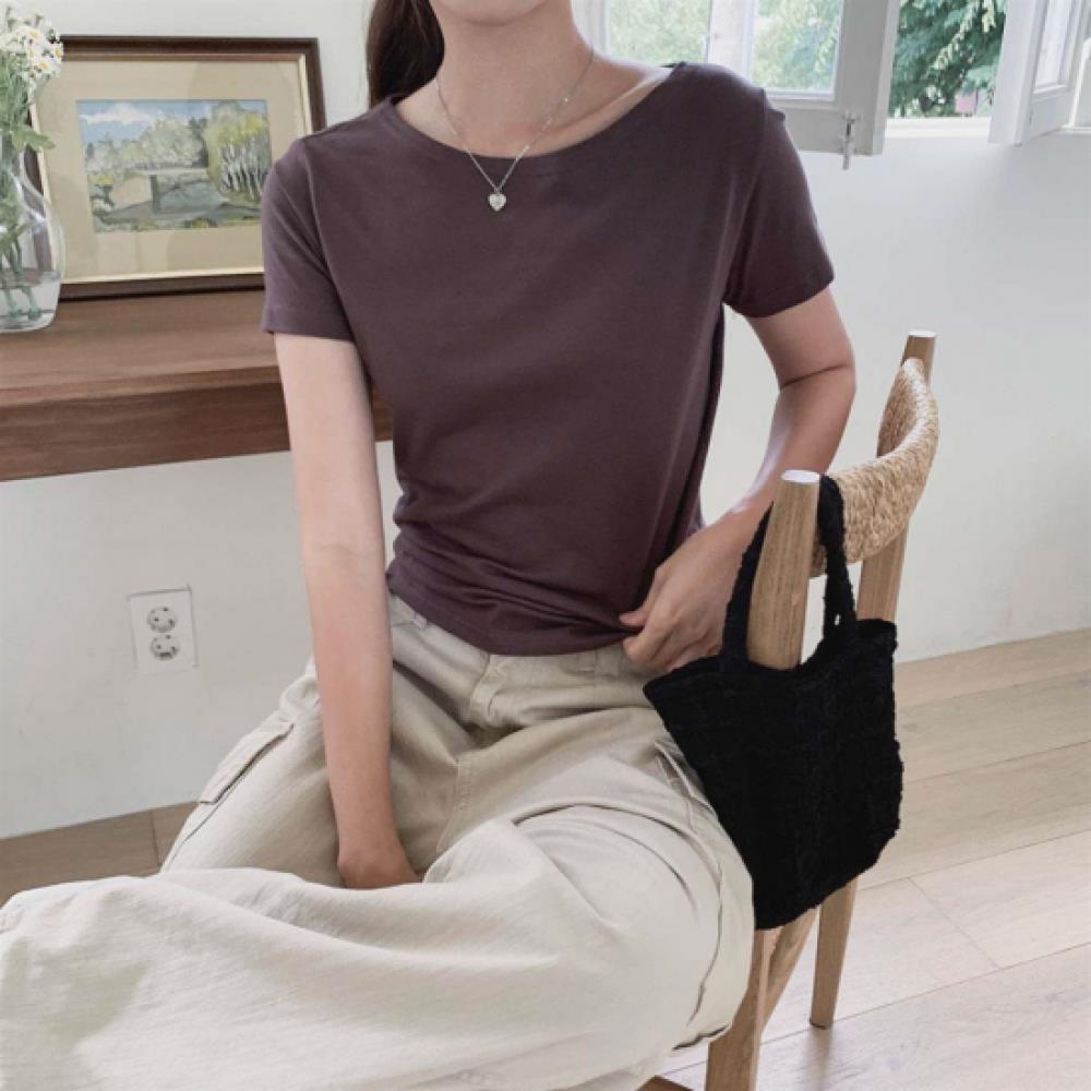 New Arrivals Open Run Women Spandex Blend CoTTon BoaT Neck ShorT Sleeve T shirT