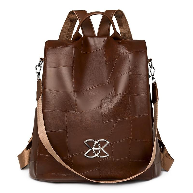 

Протиугінний рюкзак. Модна сумка. Трендовий ретро-м’який шкіряний рюкзак. Легкий шкільний рюкзак для подорожей великої місткості. кавовий