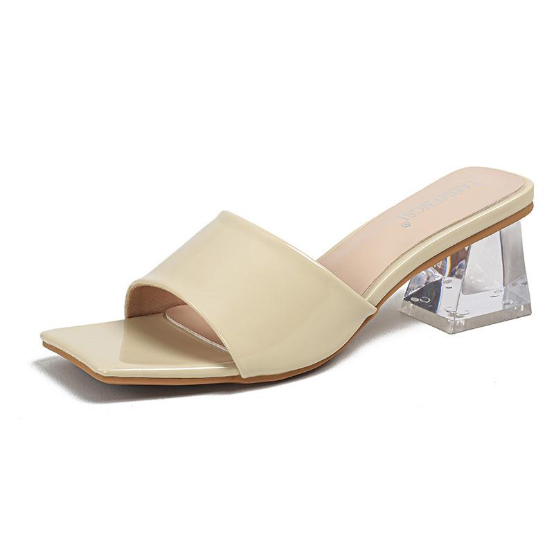 

Fashion new designer pink transparent slippers women high heels slides shoes perspex thick heeled sandalias mujer crystal flip flops 4.5