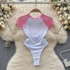 Porno Lingerie Sweet Sheath Bodysuits Female O Neck Short Sleeve Rompers Open Crotch Women Kawaii Sexy Erotic Cute Slim Swimsuits 2024