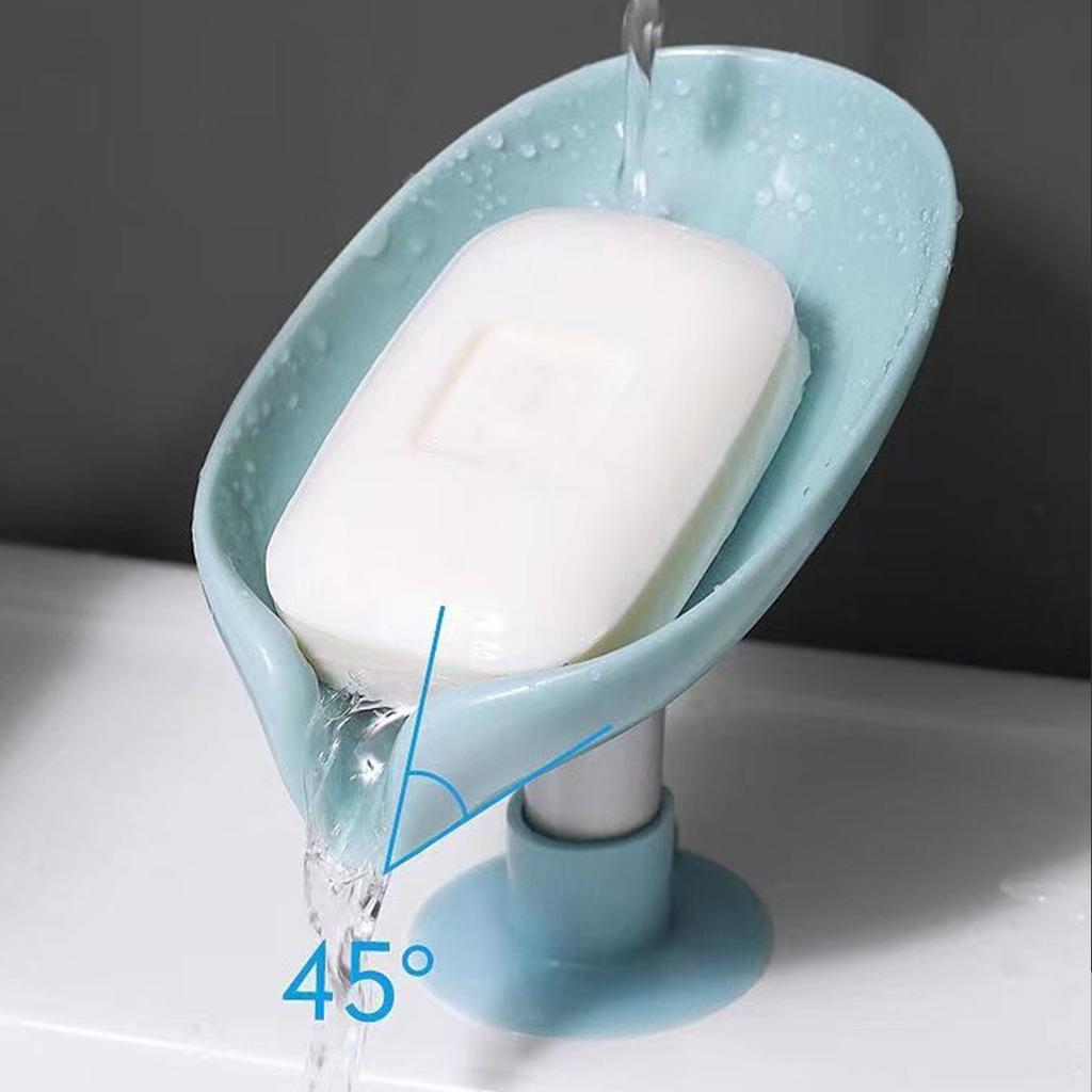 Leaf-shaped Soap Box With Suction Cup And Drainage Function Wall-mounted Plastic Soap Holder Oval Bathroom Soap Tray