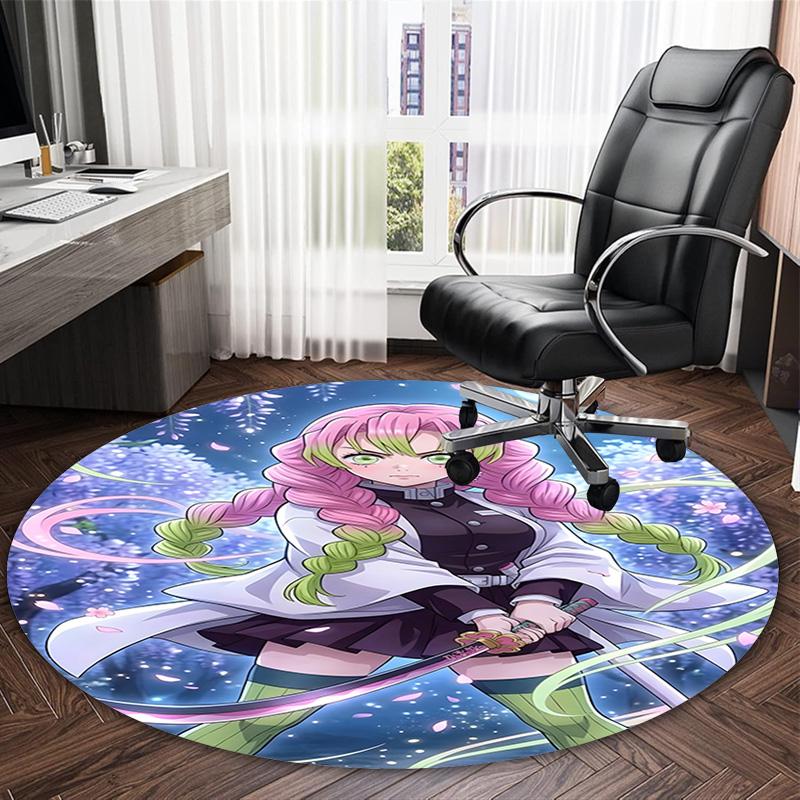 1pc Mitsuri Kanroji Carpet, Round Rug, Comfortable, Suitable for Entryways, Living Rooms, Office, And Bedrooms, Christmas Decoration