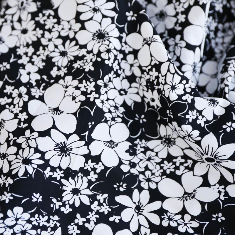 Italian Black & White Floral High-Count Cotton Poplin Fabric for Designer Dress Shirts