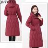 BITCED Women's Long-Length Winter Coat with Hood and Drawstring Waistband Fitted and Flattering Silhouette for a Slimming Effect