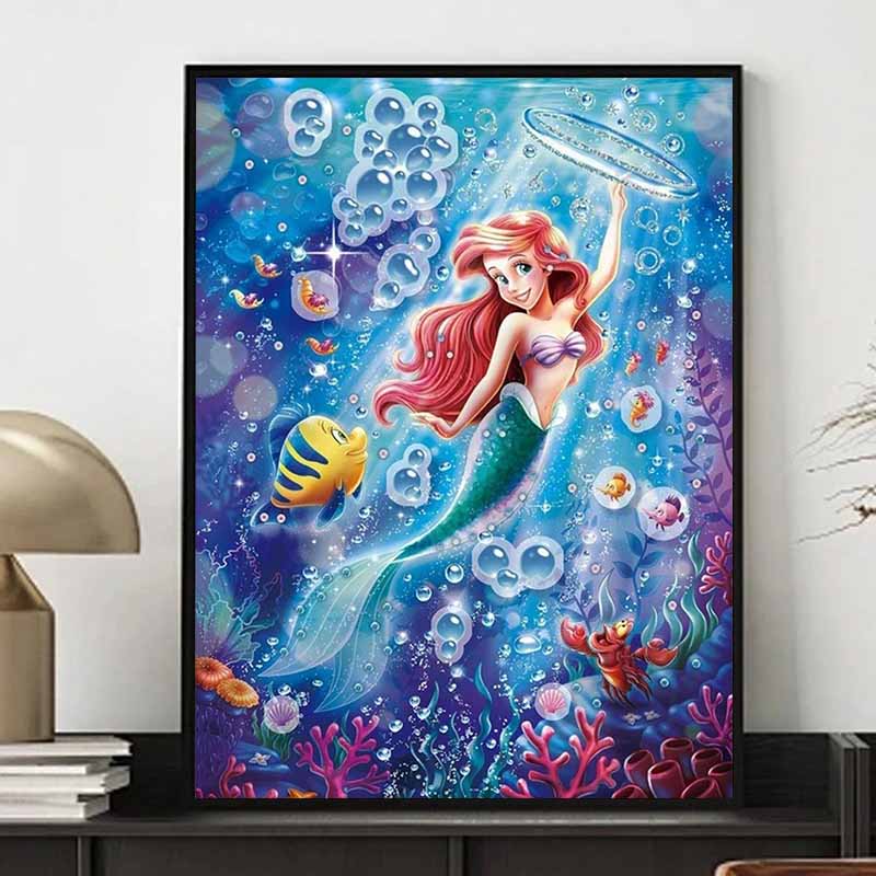 Disney Diamond Painting, Ariels Underwater Adventure Theme Illustration Diamond Mosaic Cross Stitch Diamond Inlaid Room Decoration Gift
