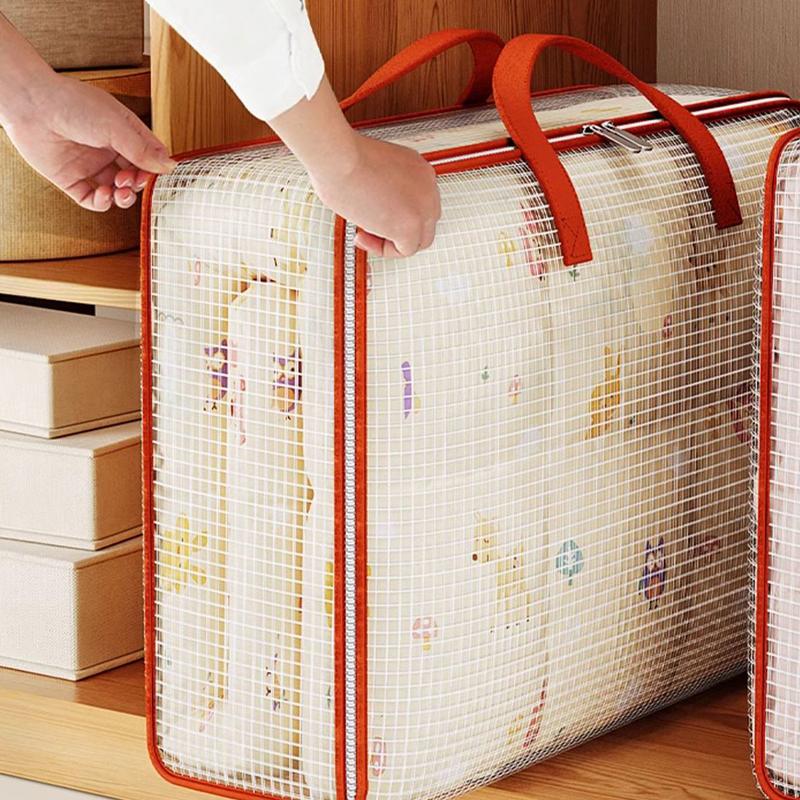 PVC Foldable Storage Bags with Handle Large Capacity Clothes Quilt Organizer Waterproof Moisture-proof Closet Organizer Bags