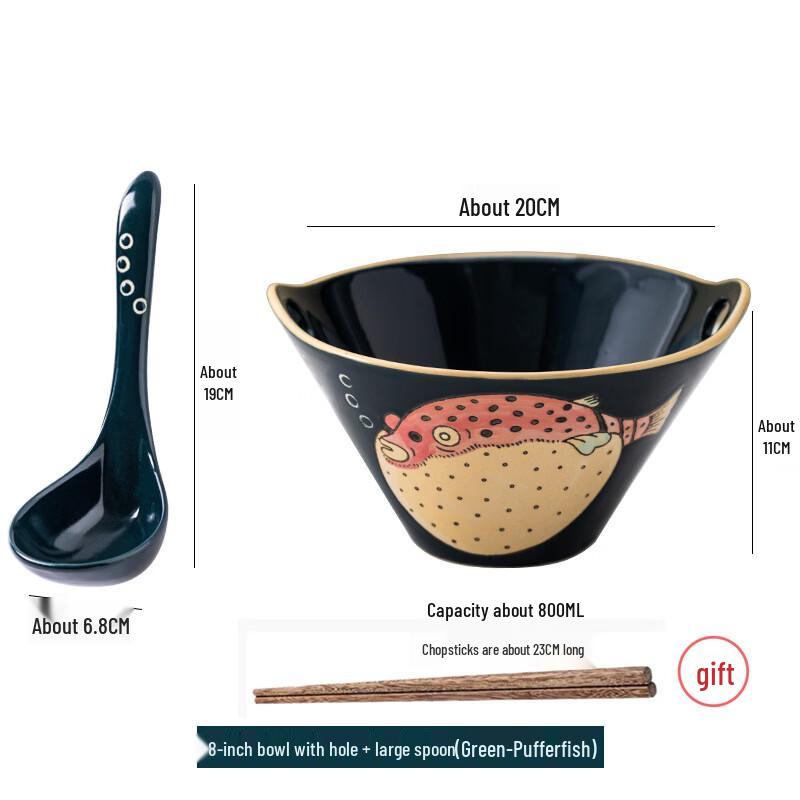 Japanese Style Ceramic Noodle Bowl with Handles