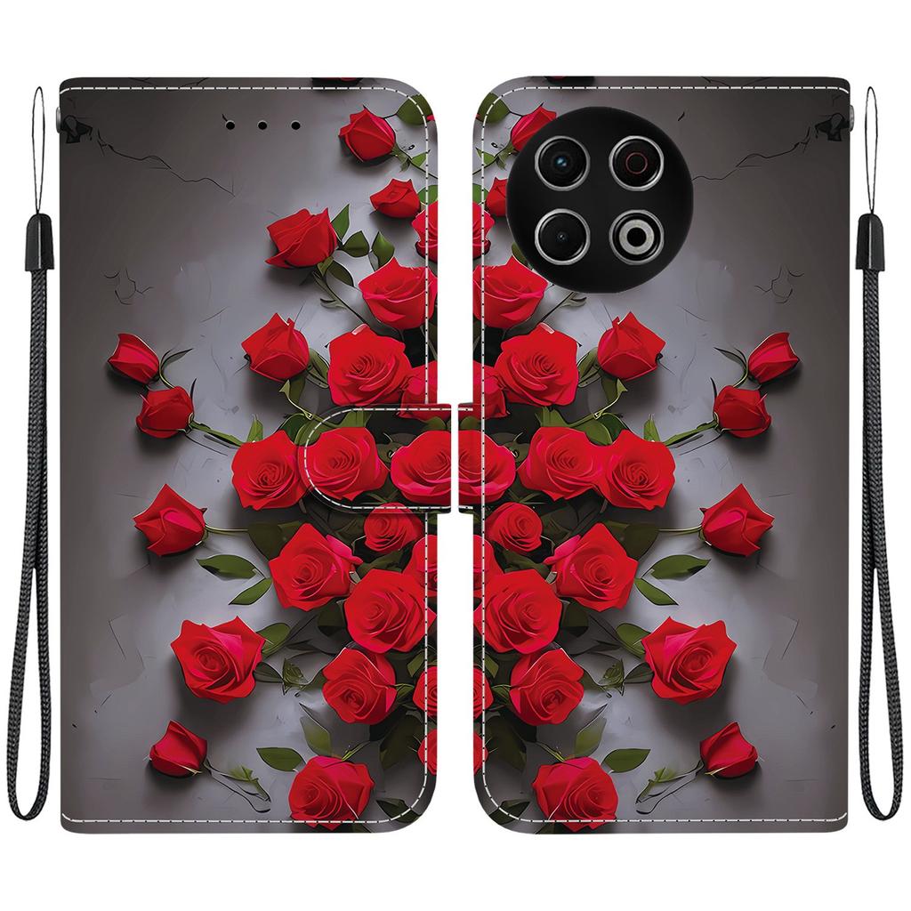 Handmade PU Leather Flip Case for Tecno Spark 30 / Spark 30 Pro Anti-Slip Shockproof Cover with Wrist Strap & Heart/Rose Cat Designs