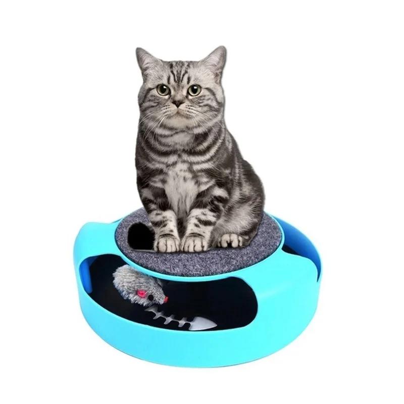 Pet Cat Interactive Toy Rotating Running Mouse Crazy Training Playing Plate with Mice Cute Catch The Motion Scratching Pad